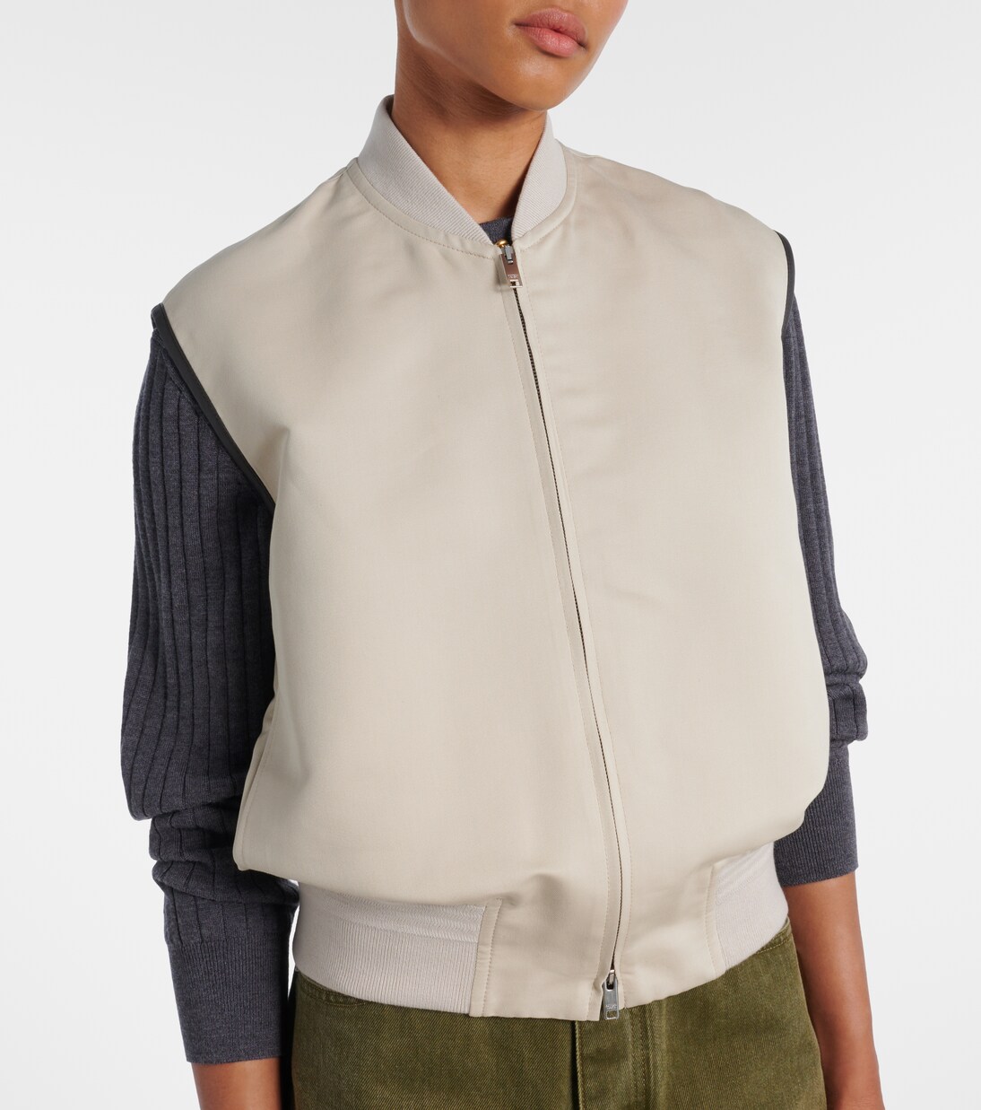 Gilet in cotone e seta con pelle | Bottega Veneta