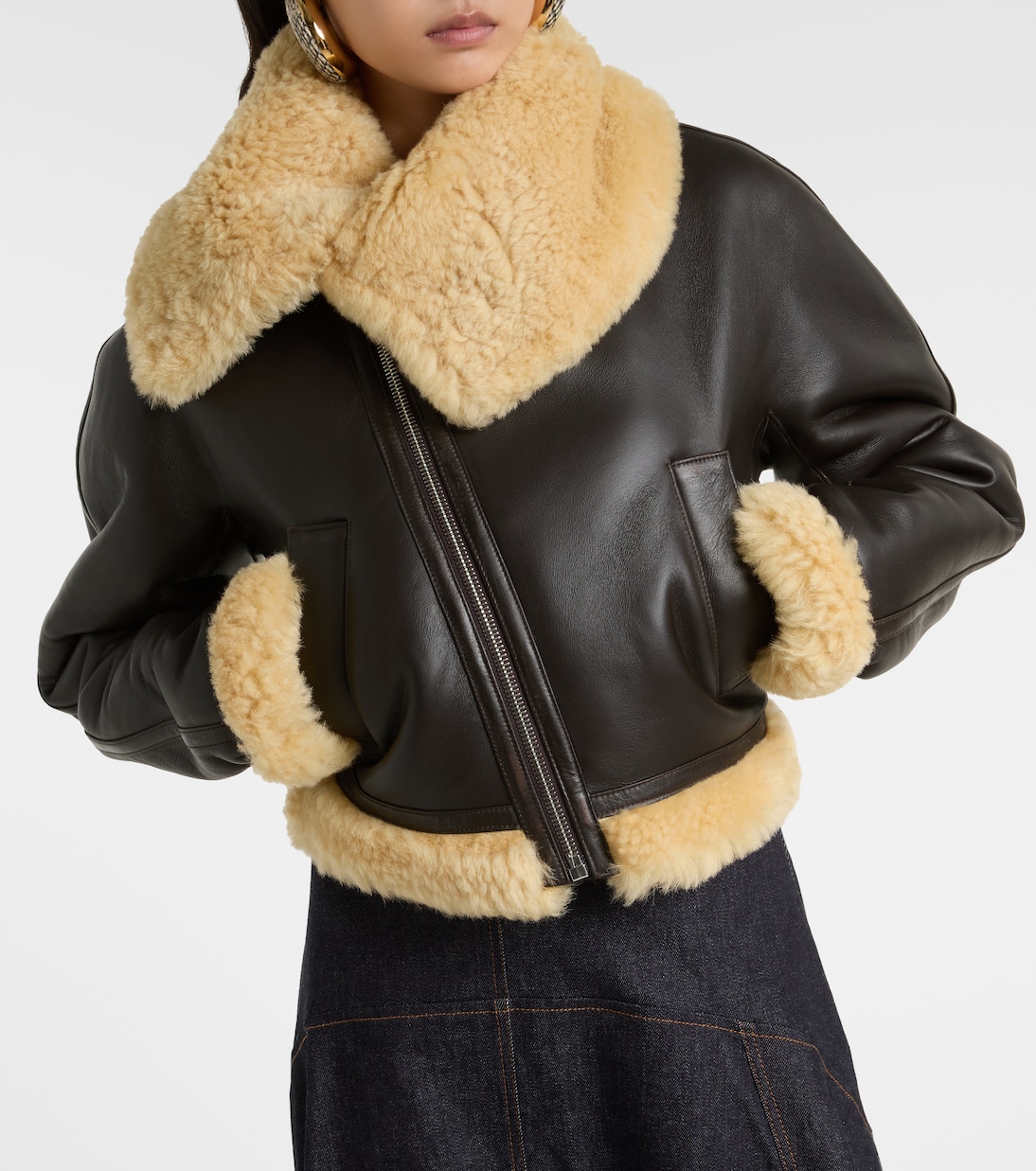 Aviatore cropped shearling-trimmed leather jacket | Jacquemus