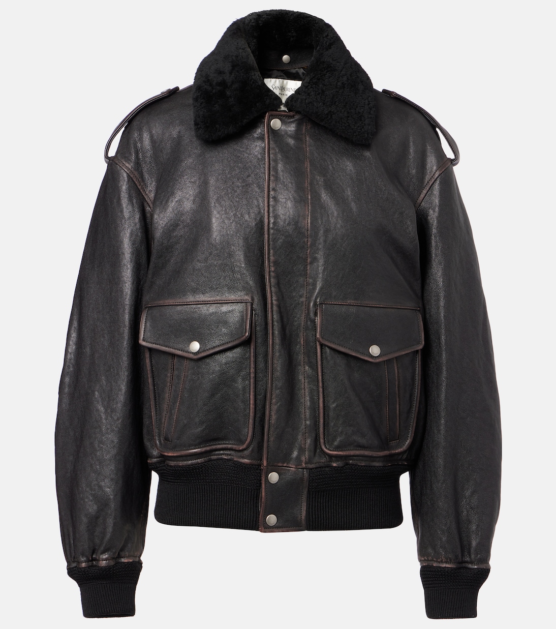 Shearling-trimmed leather jacket | Saint Laurent