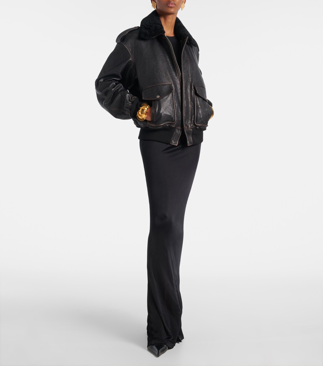 Shearling-trimmed leather jacket | Saint Laurent