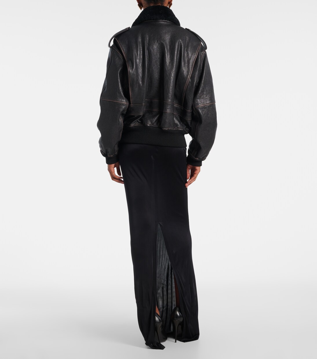 Shearling-trimmed leather jacket | Saint Laurent