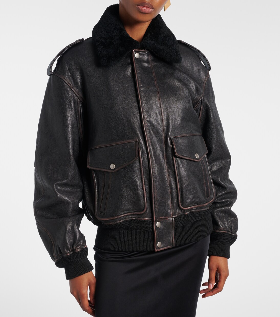 Shearling-trimmed leather jacket | Saint Laurent