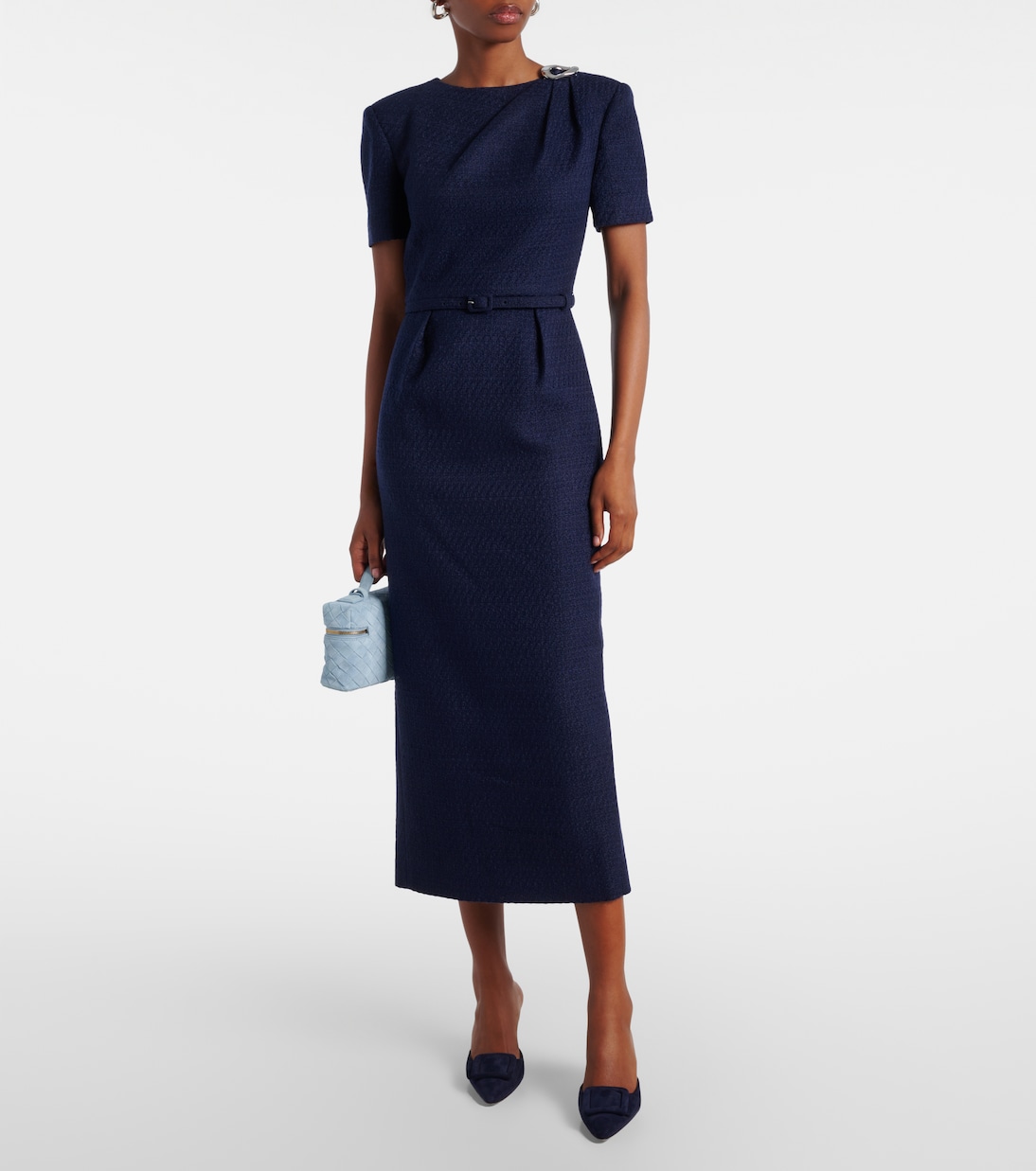 Belted bouclé midi dress | Roland Mouret
