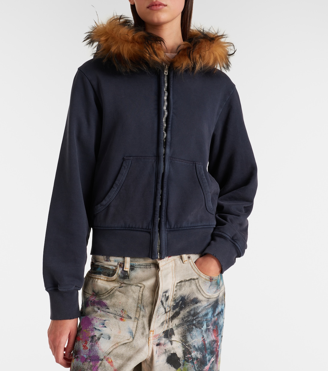 Shearling-trimmed cotton jersey hoodie | Acne Studios