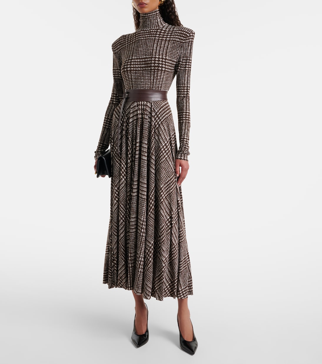 Vestido midi con pata de gallo y cinturón | Norma Kamali