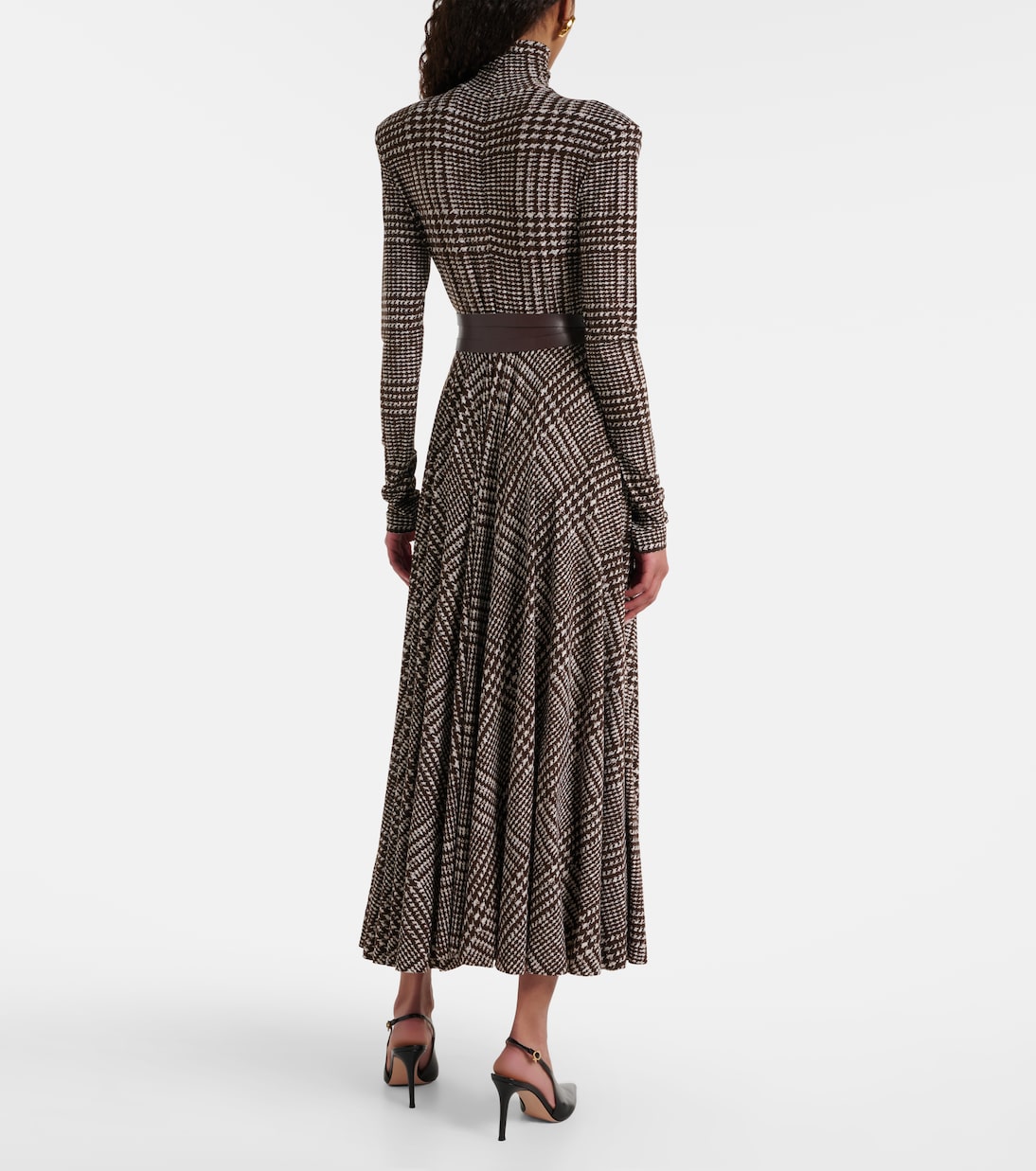 Vestido midi con pata de gallo y cinturón | Norma Kamali