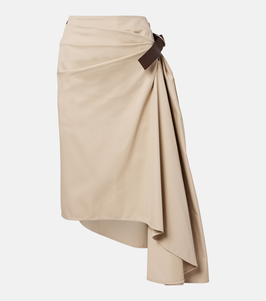 Leather-trimmed cotton and silk midi skirt | Loewe