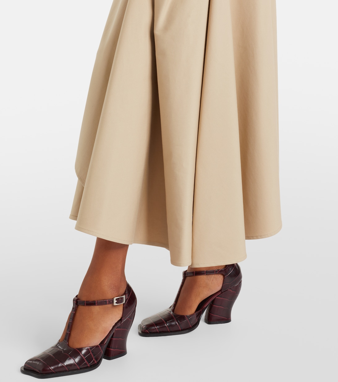 Leather-trimmed cotton and silk midi skirt | Loewe