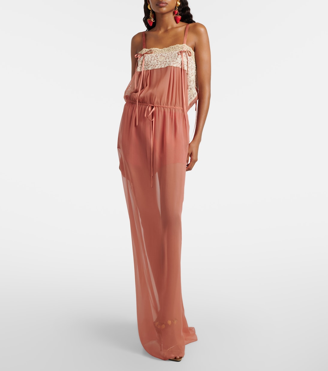 Maxikleid aus Seiden-Crêpe mit Spitze | Saint Laurent