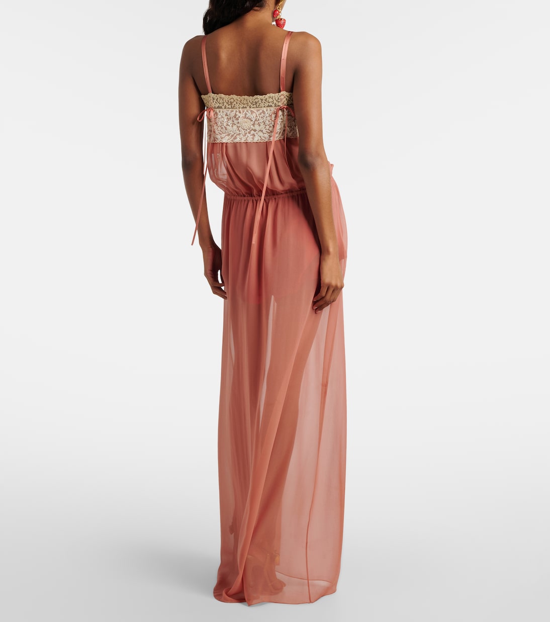 Maxikleid aus Seiden-Crêpe mit Spitze | Saint Laurent