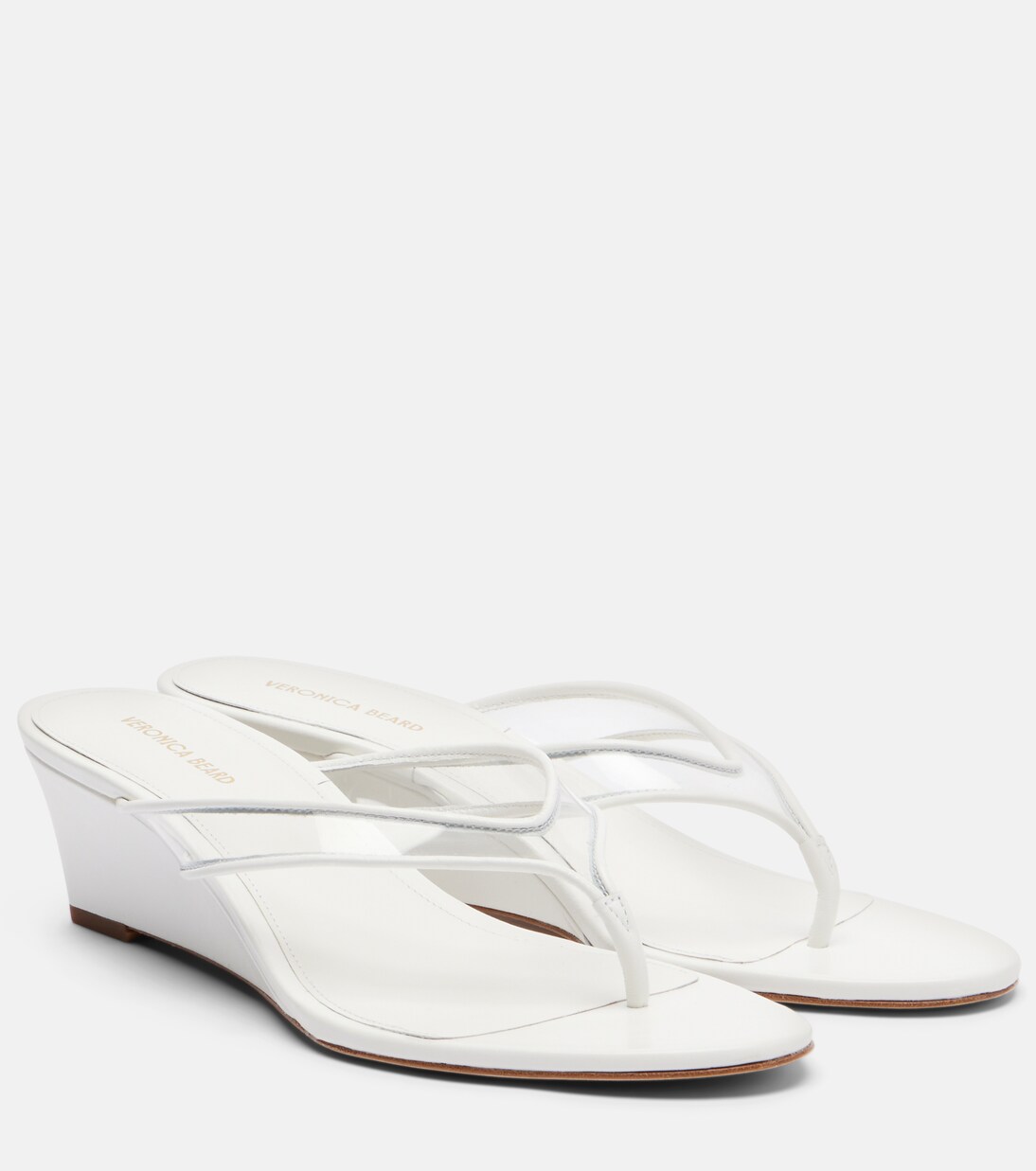 Clea leather-trimmed wedge thong sandals | Veronica Beard