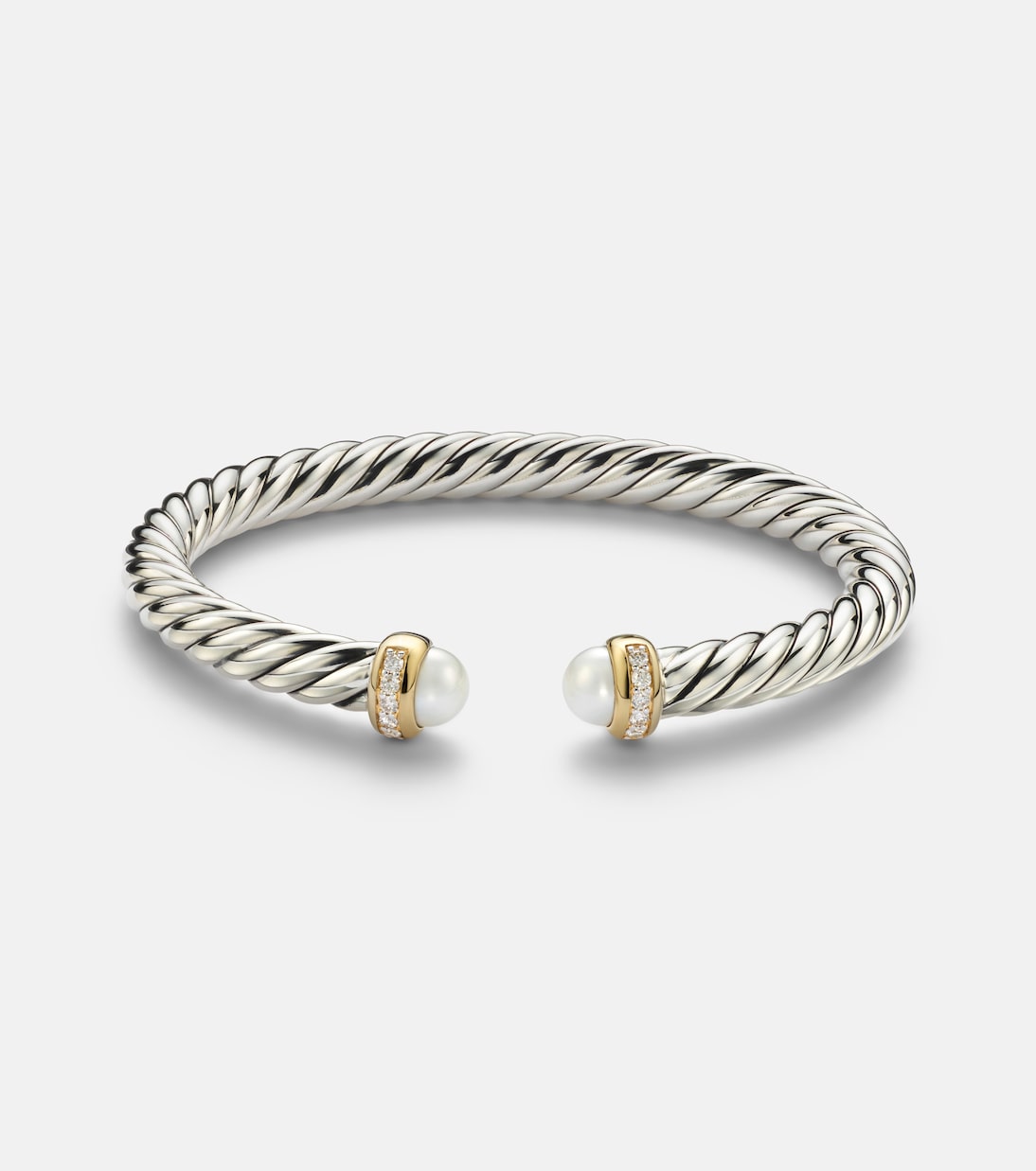 Cable Flex® sterling silver and 14kt gold cuff bracelet with diamonds and pearls | David Yurman