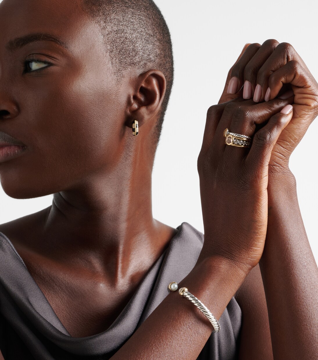 Cable Flex® sterling silver and 14kt gold cuff bracelet with diamonds and pearls | David Yurman