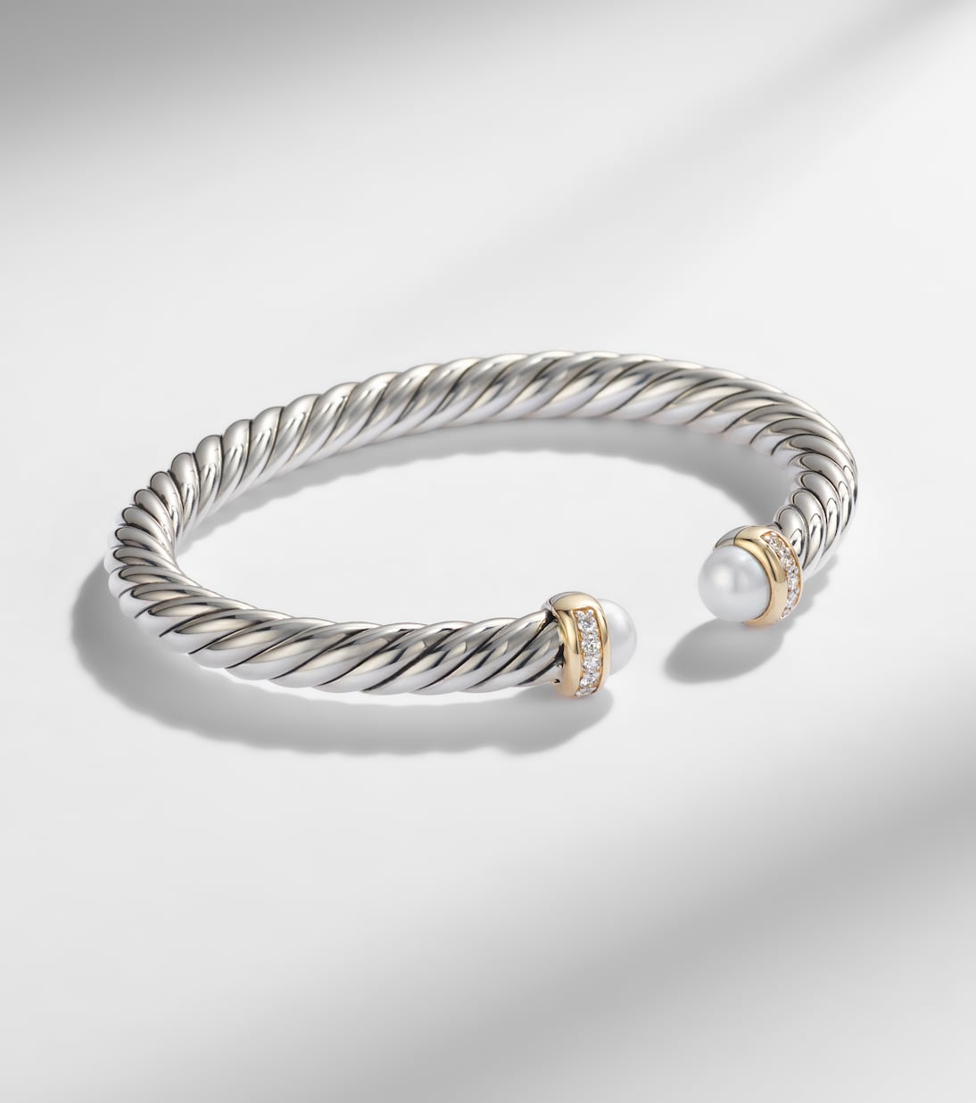 Cable Flex® sterling silver and 14kt gold cuff bracelet with diamonds and pearls | David Yurman