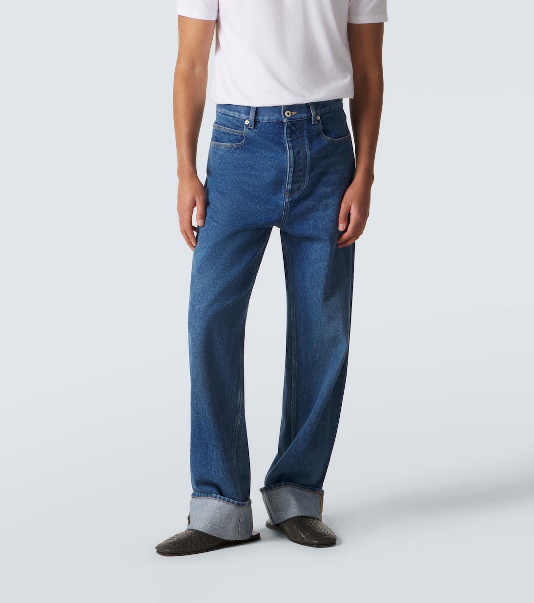 Leather-trimmed wide-leg jeans | Bottega Veneta