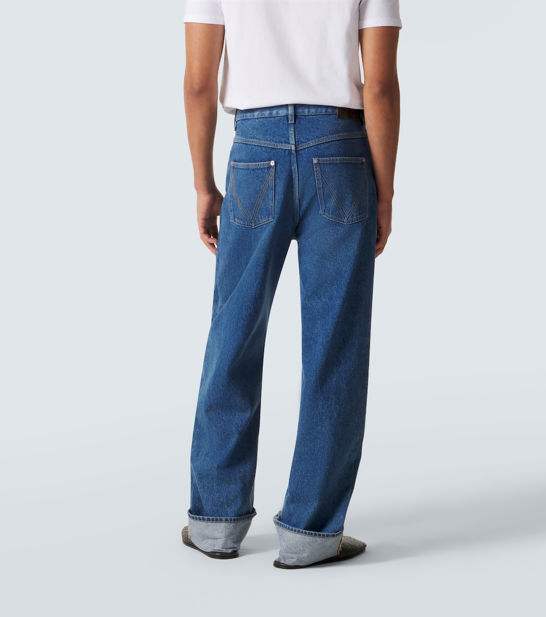 Leather-trimmed wide-leg jeans | Bottega Veneta