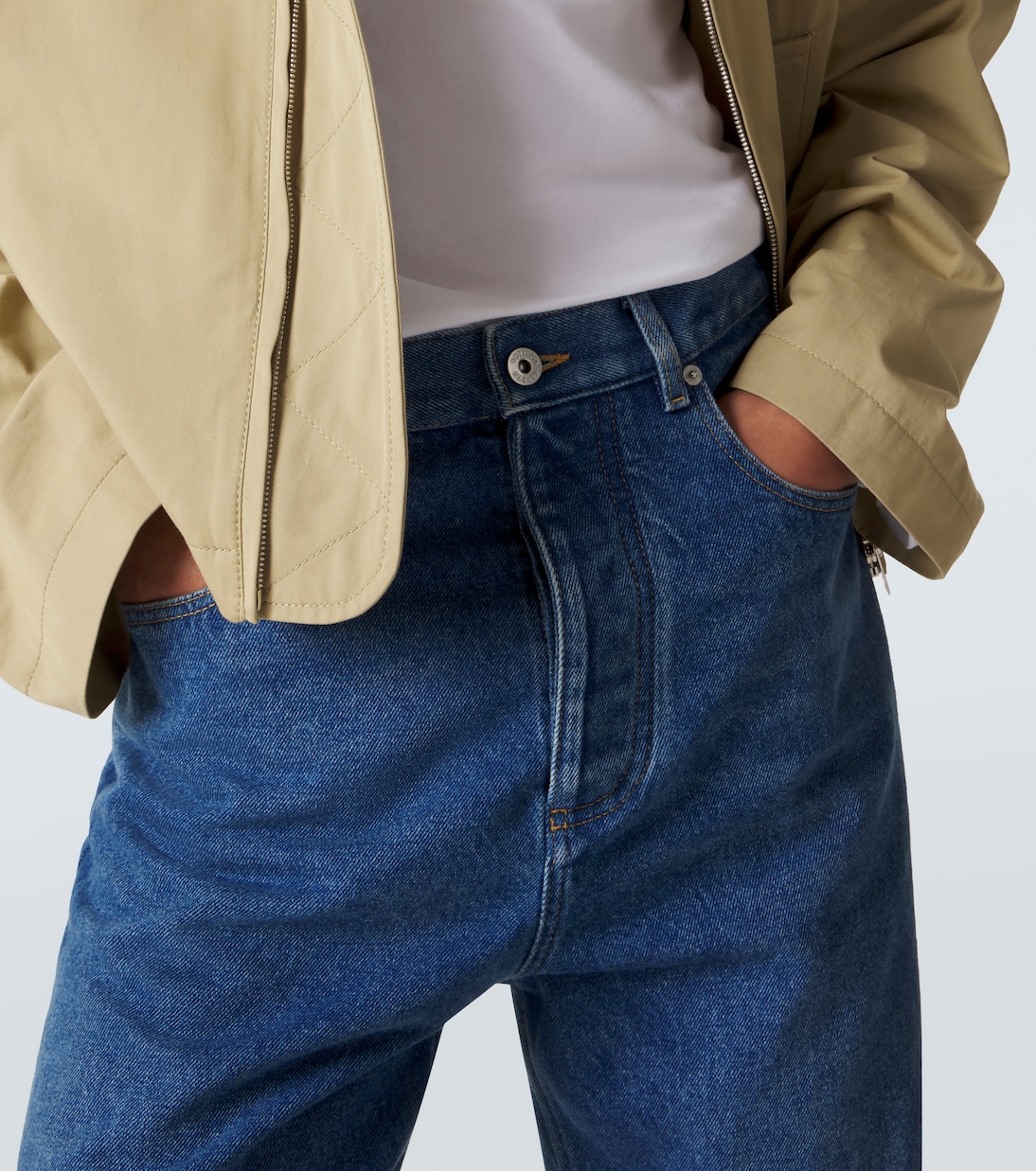 Leather-trimmed wide-leg jeans | Bottega Veneta