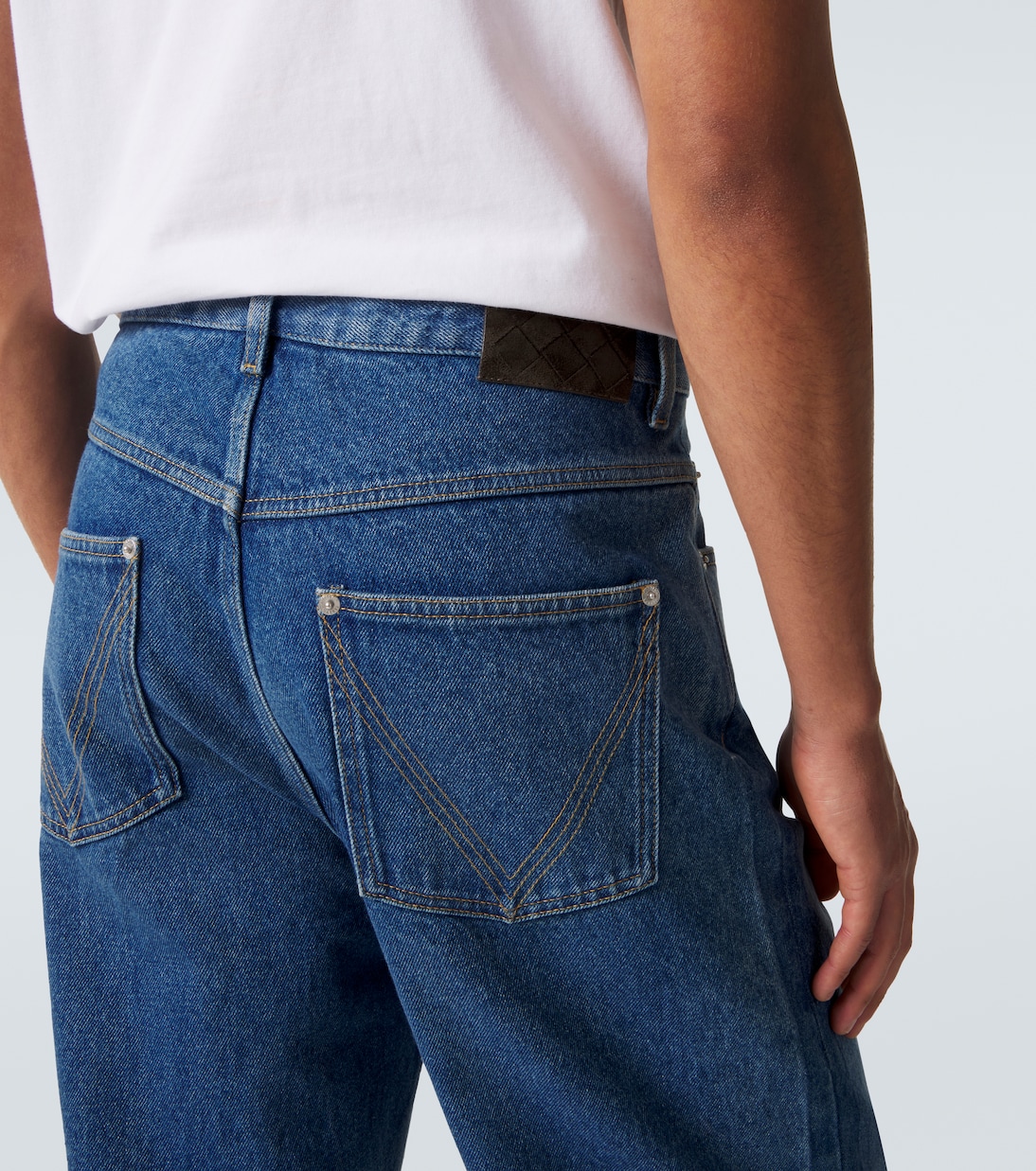 Leather-trimmed wide-leg jeans | Bottega Veneta