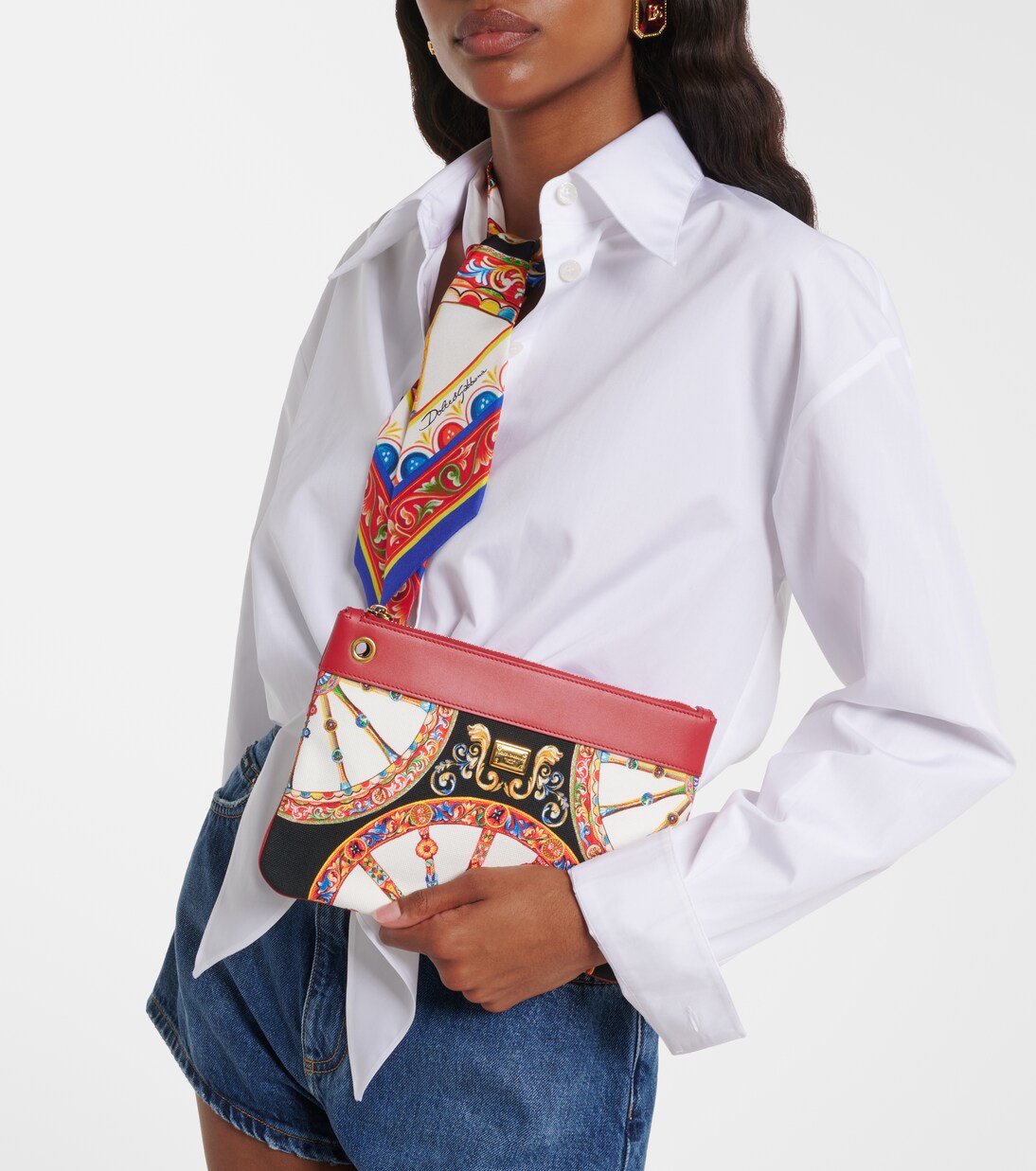 Small printed leather-trimmed canvas pouch | Dolce&Gabbana