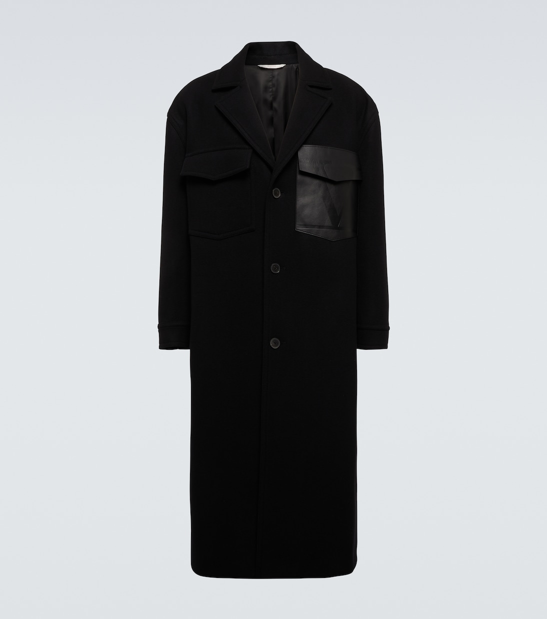 Leather-trimmed wool overcoat | Valentino