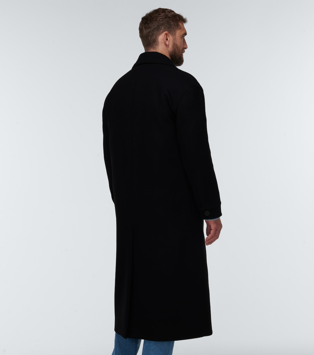 Leather-trimmed wool overcoat | Valentino