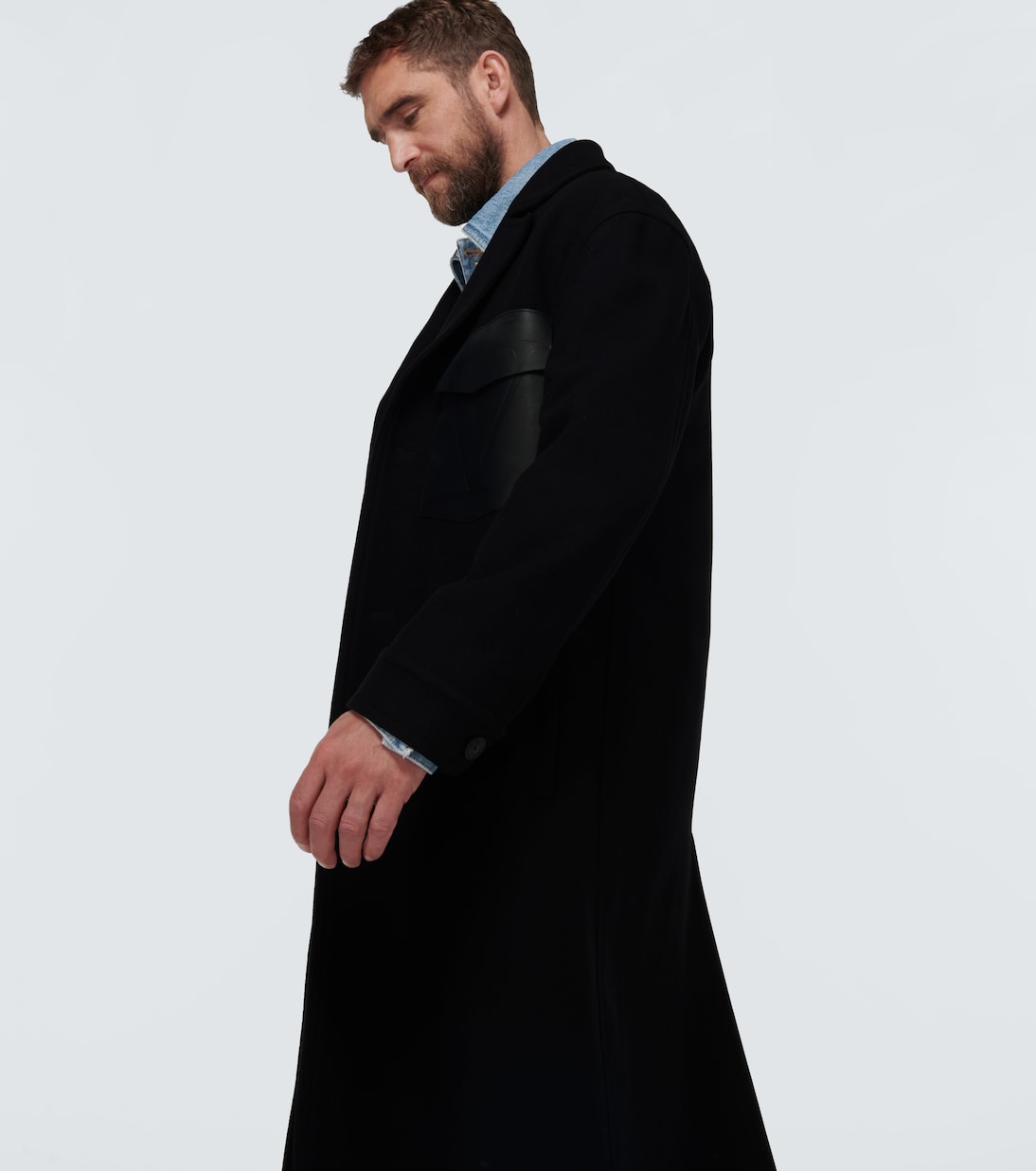 Leather-trimmed wool overcoat | Valentino