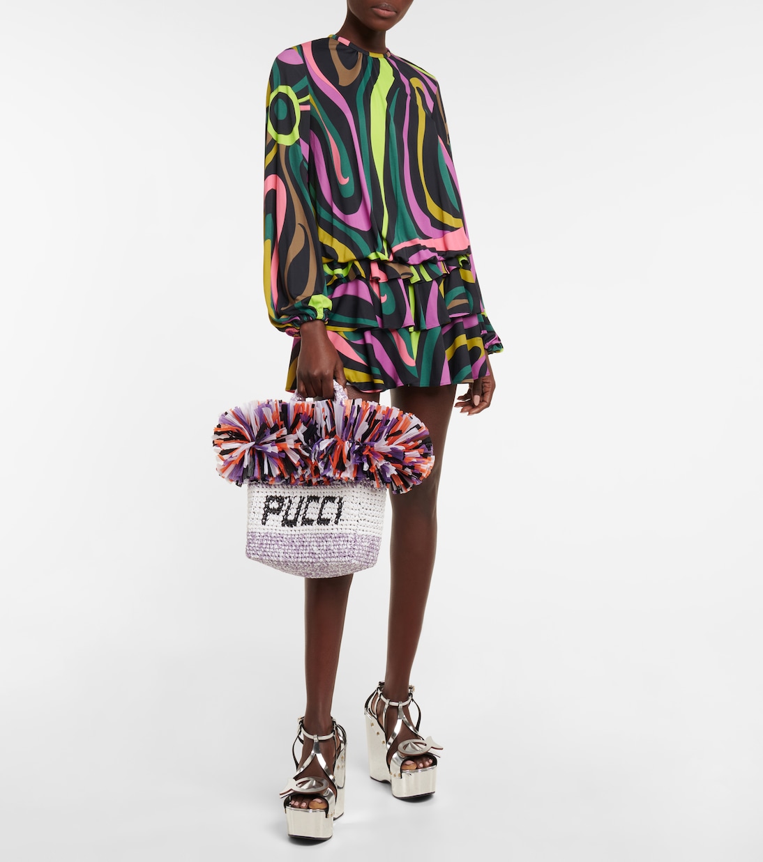 Logo Small raffia-trimmed tote | Pucci