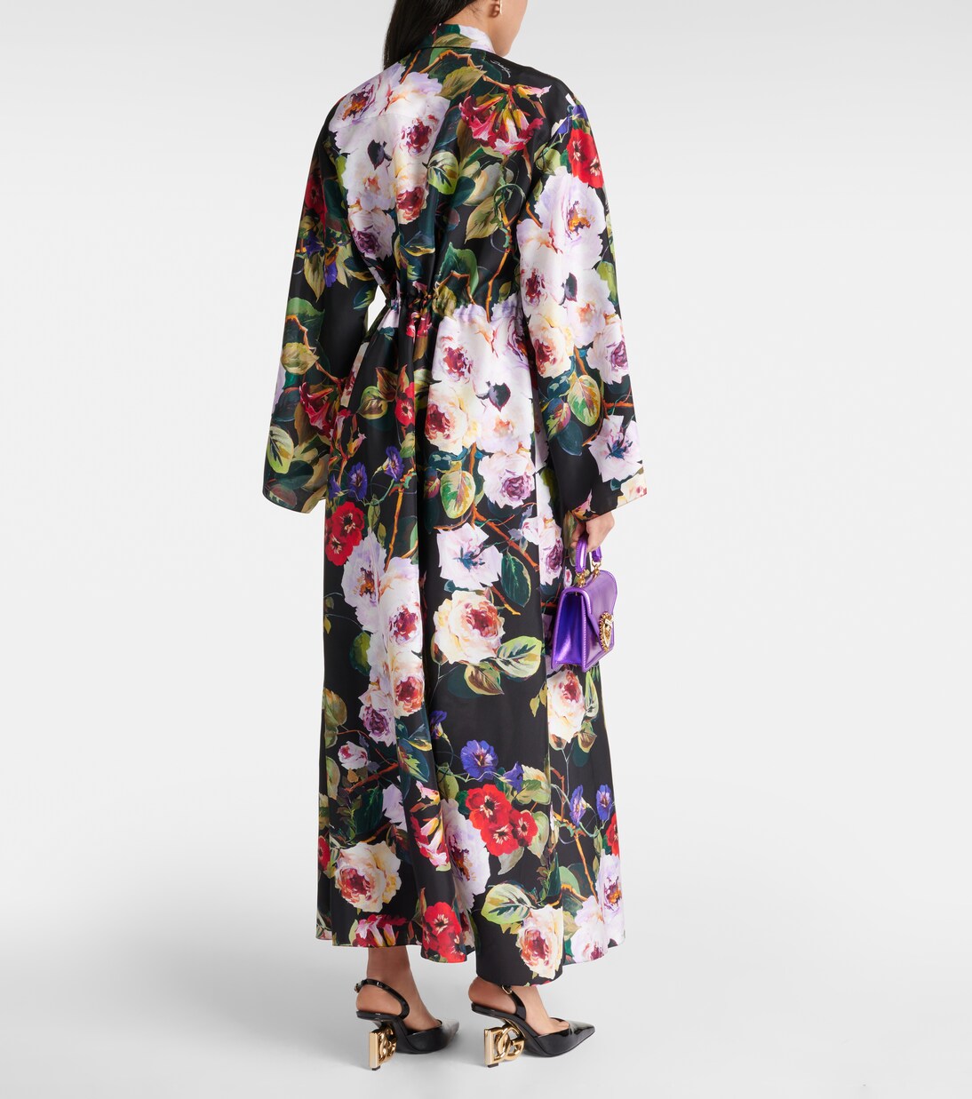 Robe chemise en satin de soie à fleurs | Dolce&Gabbana