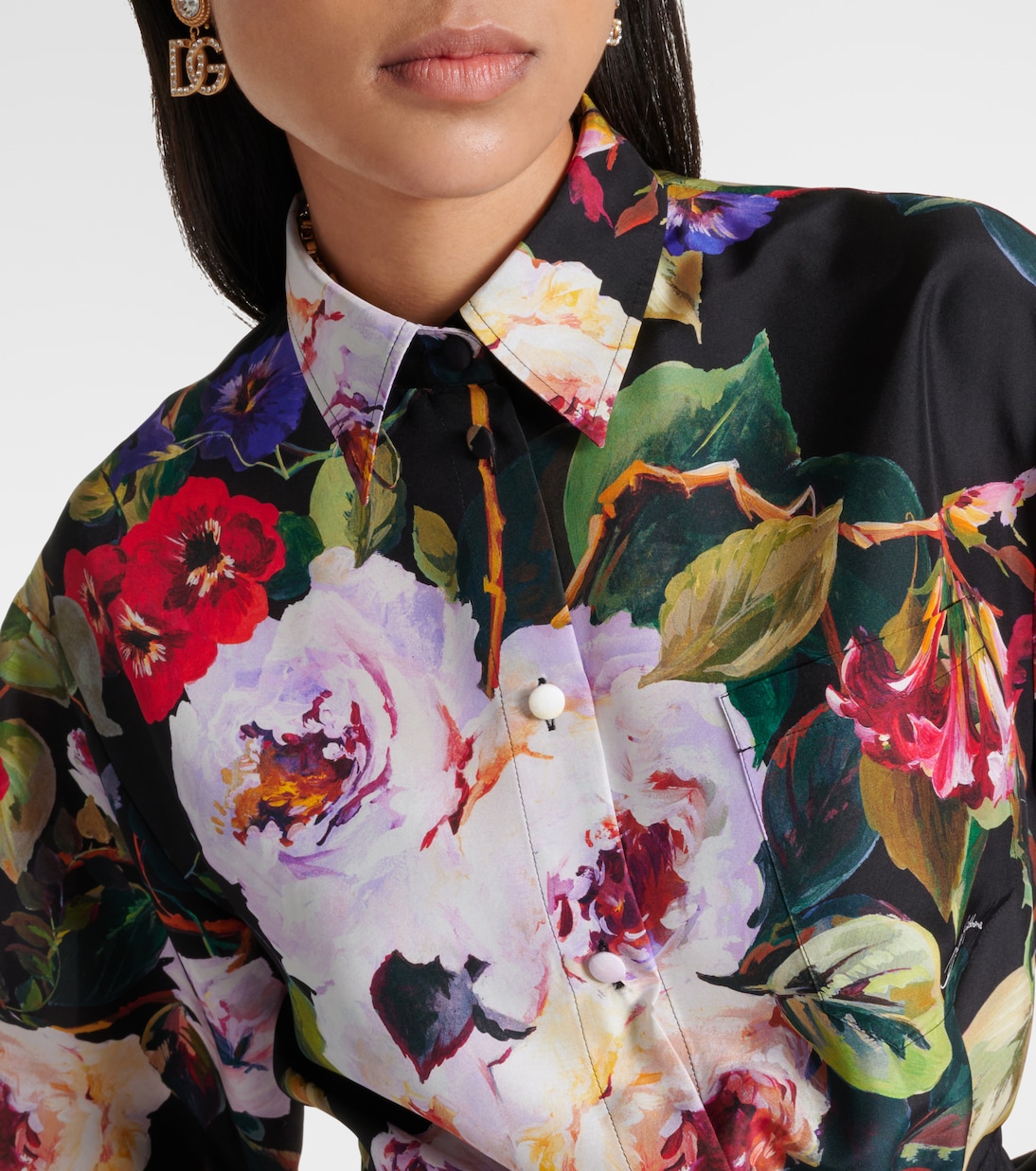 Robe chemise en satin de soie à fleurs | Dolce&Gabbana