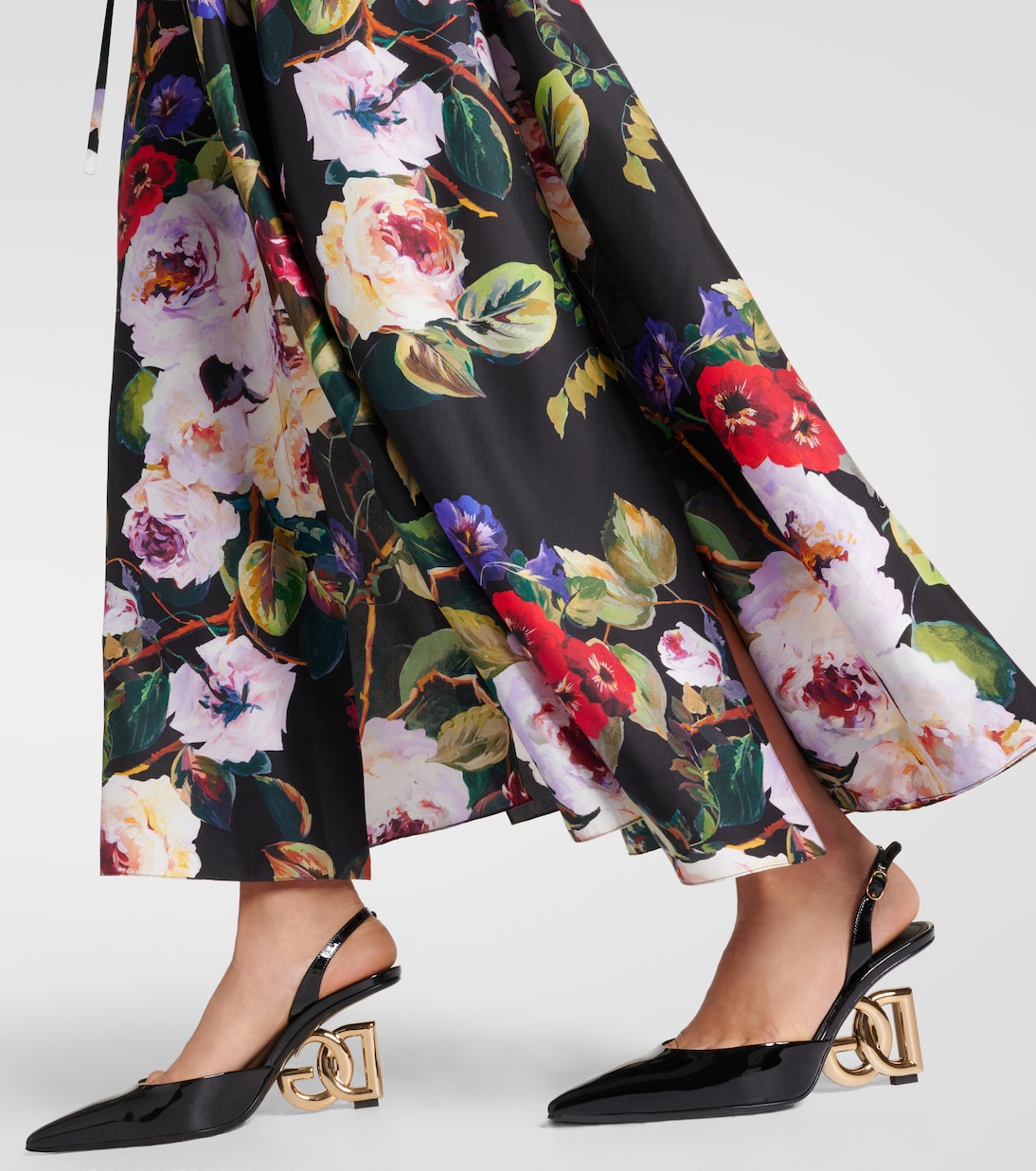 Robe chemise en satin de soie à fleurs | Dolce&Gabbana