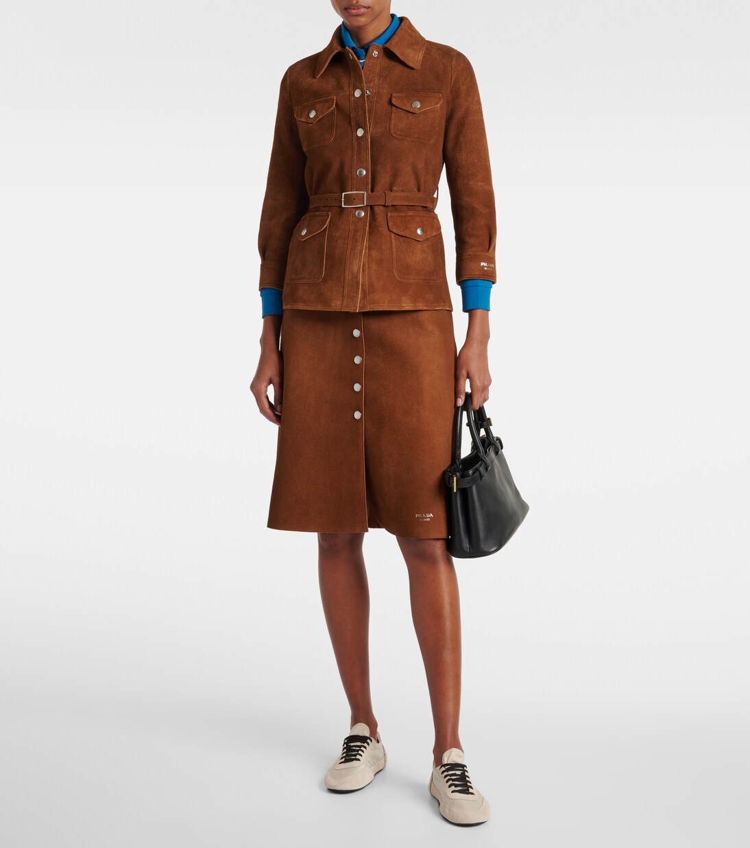 Belted suede midi skirt | Prada