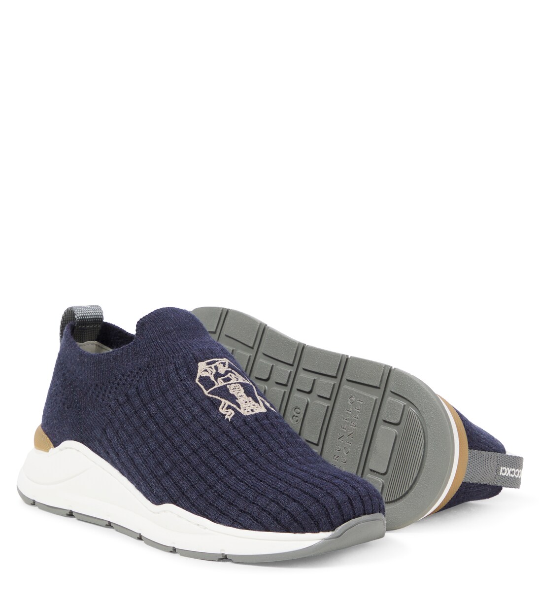 Knitted suede-trimmed sneakers | Brunello Cucinelli Kids