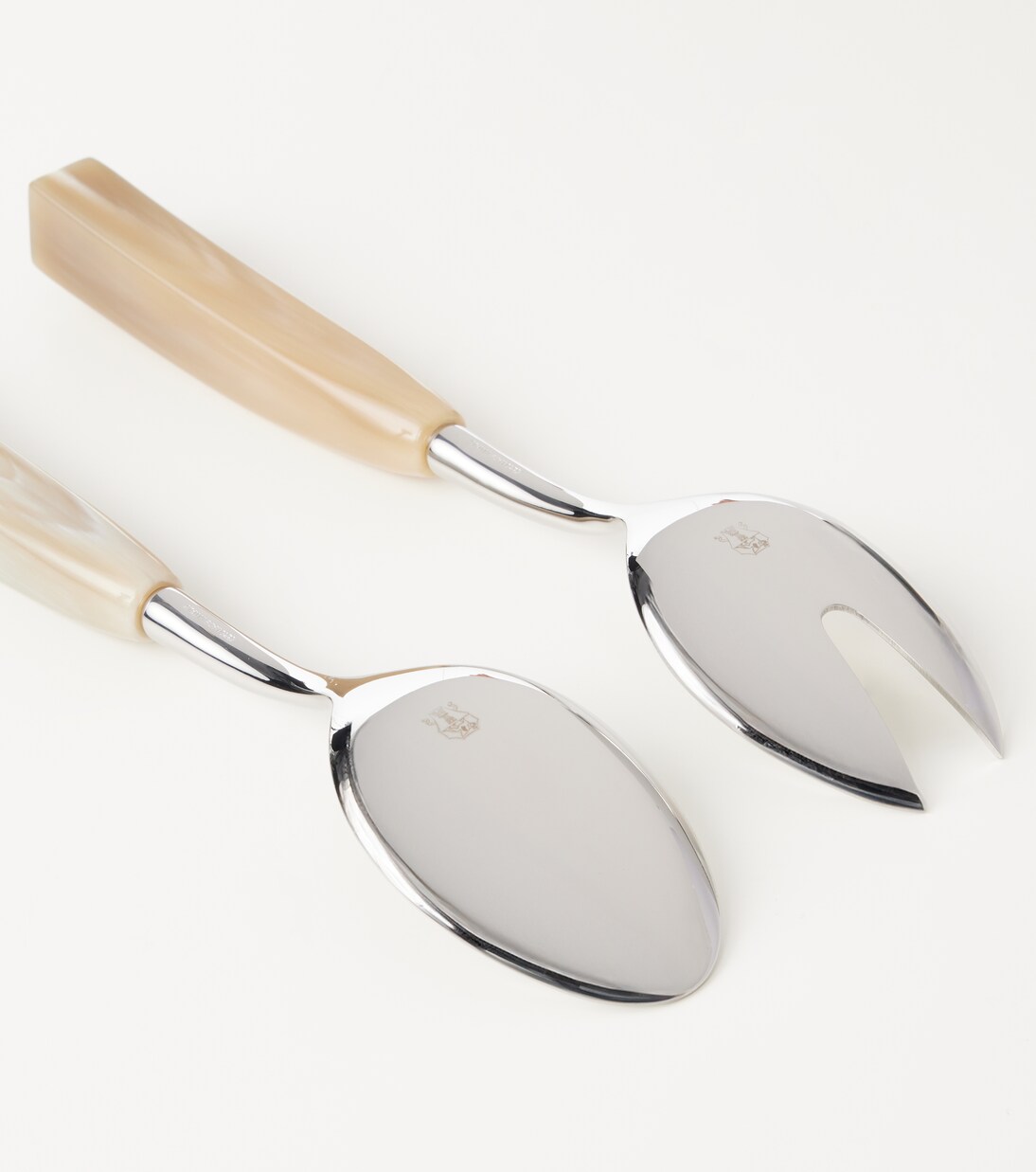 Horn and stainless steel salad serving set | Brunello Cucinelli