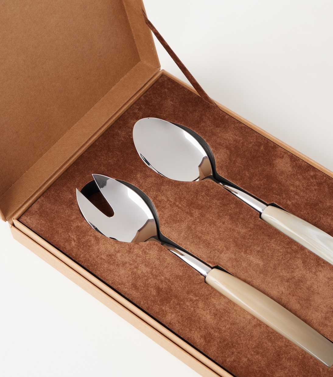Horn and stainless steel salad serving set | Brunello Cucinelli