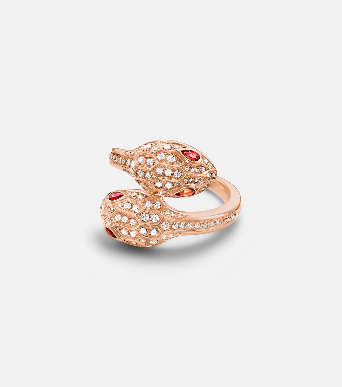 Serpenti Seduttori 18kt rose gold ring with diamonds and rubellites | Bvlgari