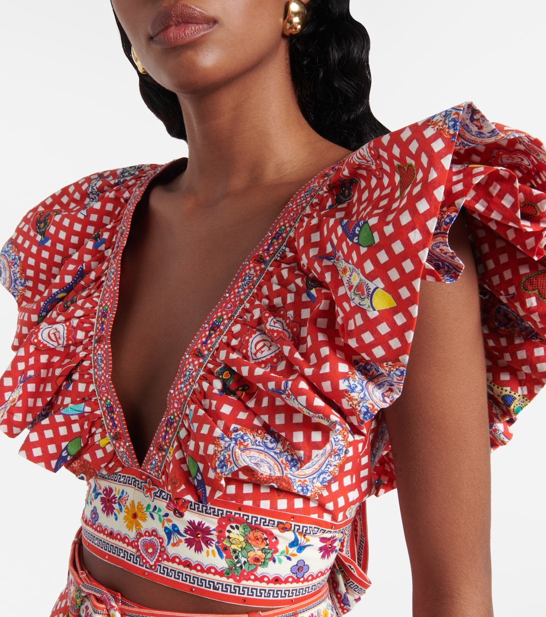 Printed ruffled cotton top | Camilla