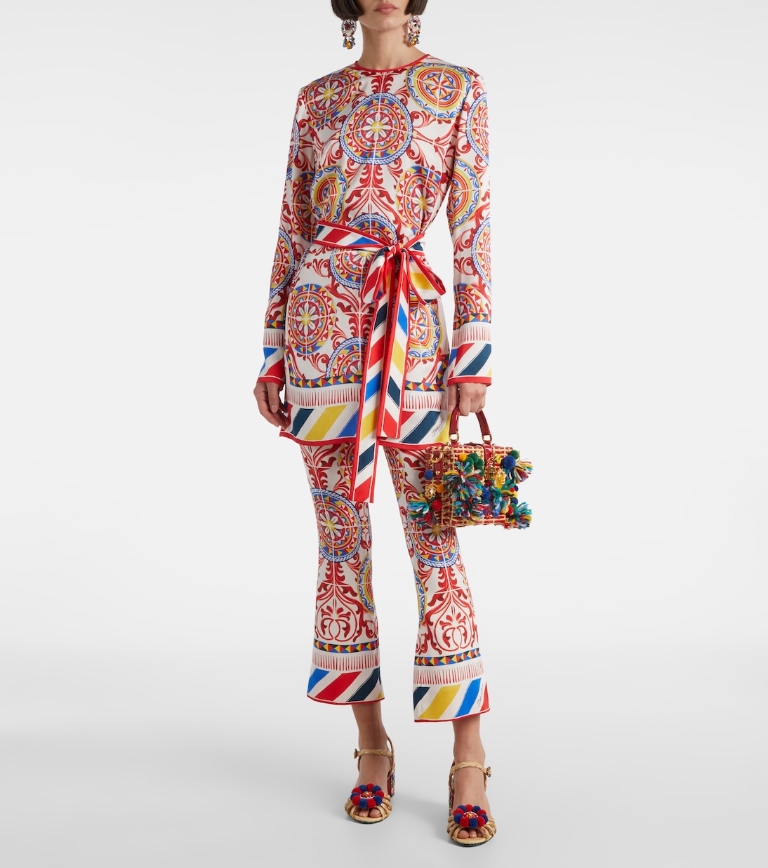 Cropped printed silk-blend flared pants | Dolce&Gabbana