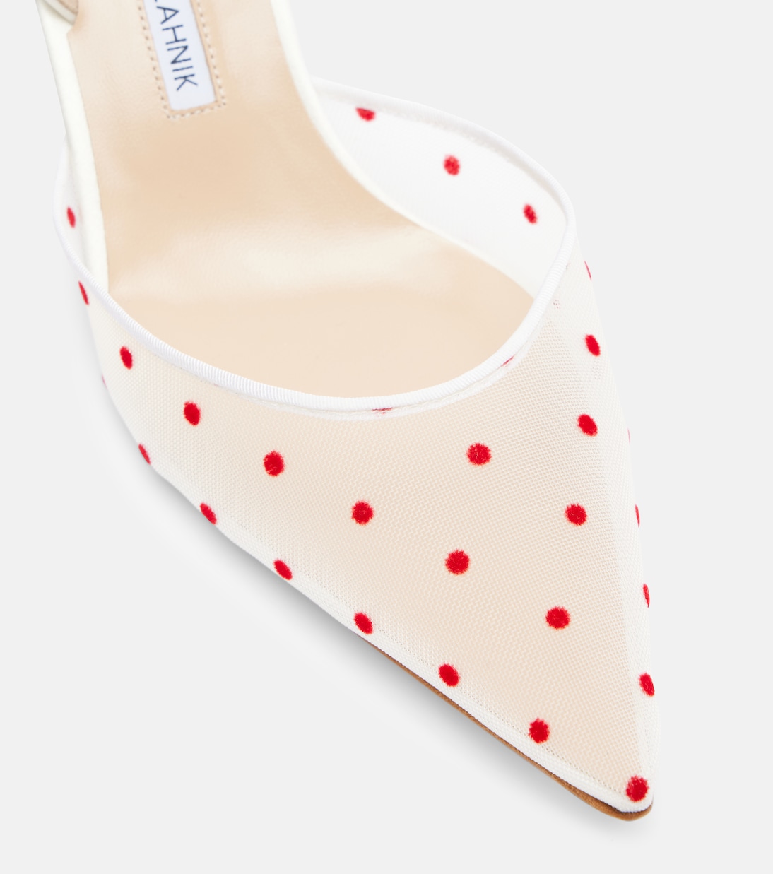 Carolyne 50 polka-dot mesh slingback pumps | Manolo Blahnik