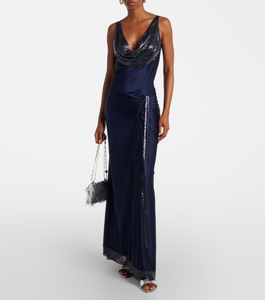 Verziertes Maxikleid aus Satin | Rabanne