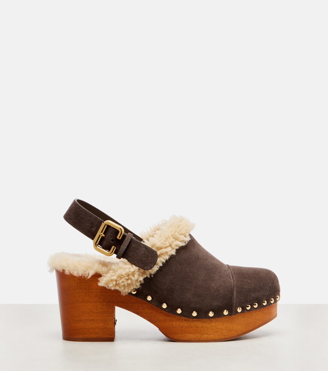 Mules compensées Jeannette en daim et shearling | Chloé