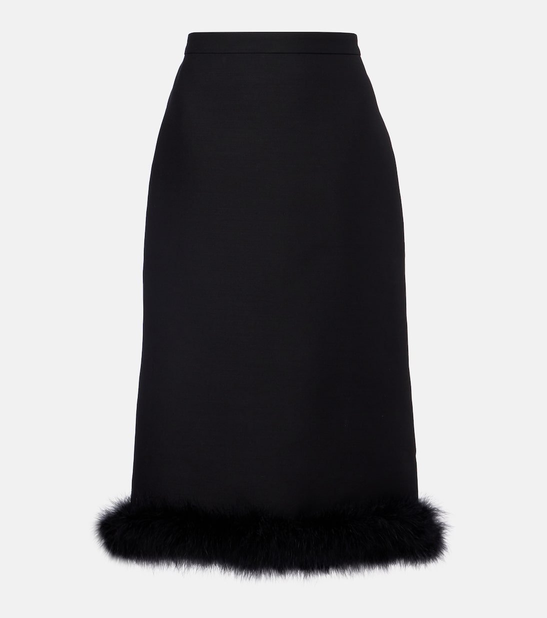 Crepe Couture feather-trimmed midi skirt | Valentino