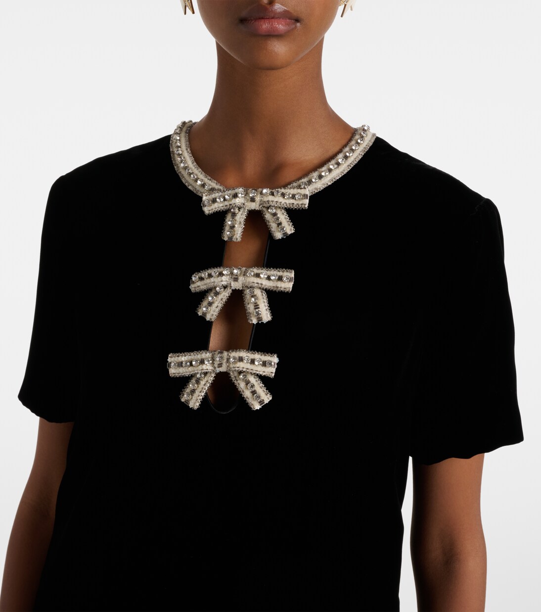 Embellished feather-trimmed velvet minidress | Valentino