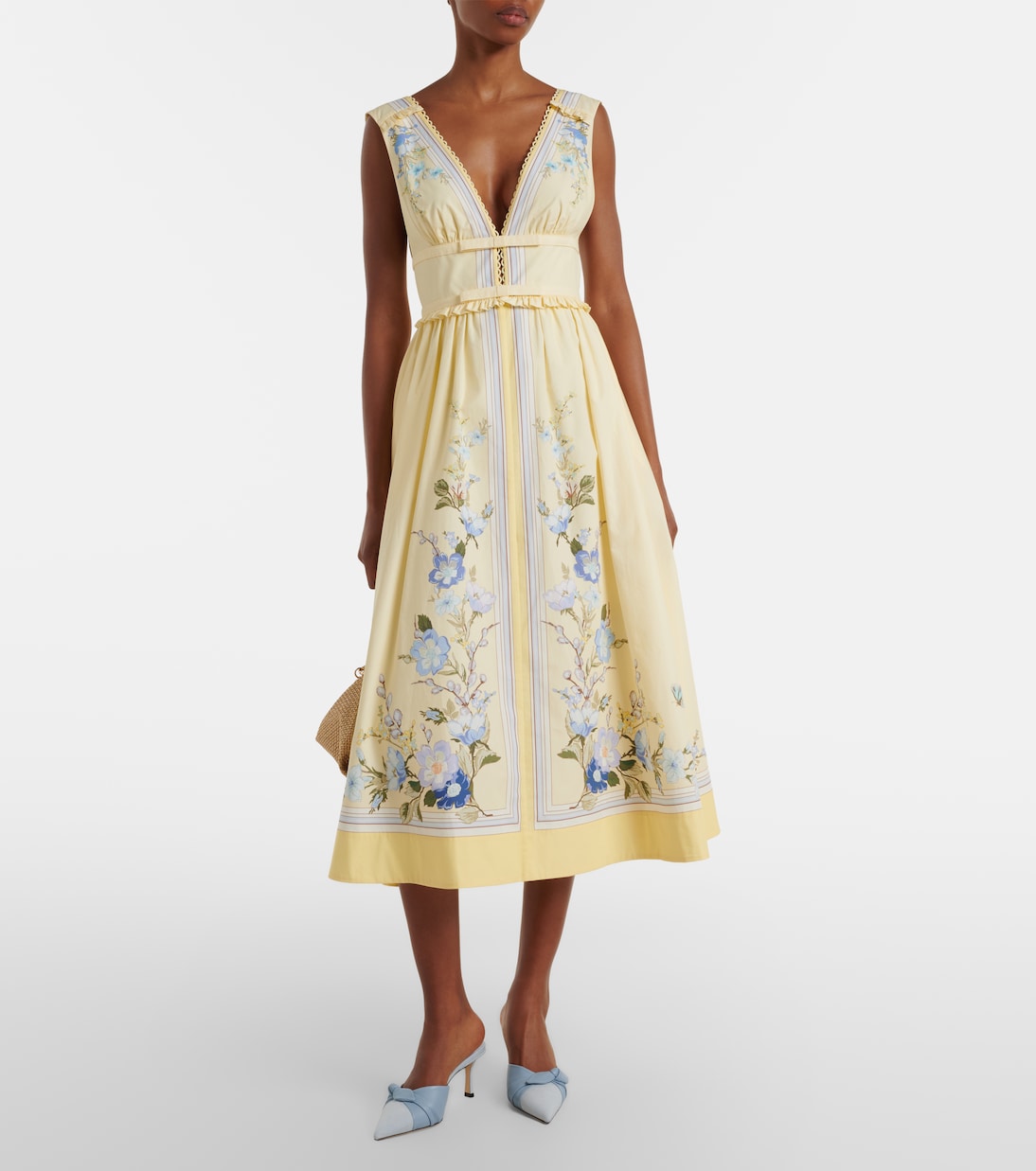 Vestido midi de popelín de algodón estampado floral | Self-Portrait