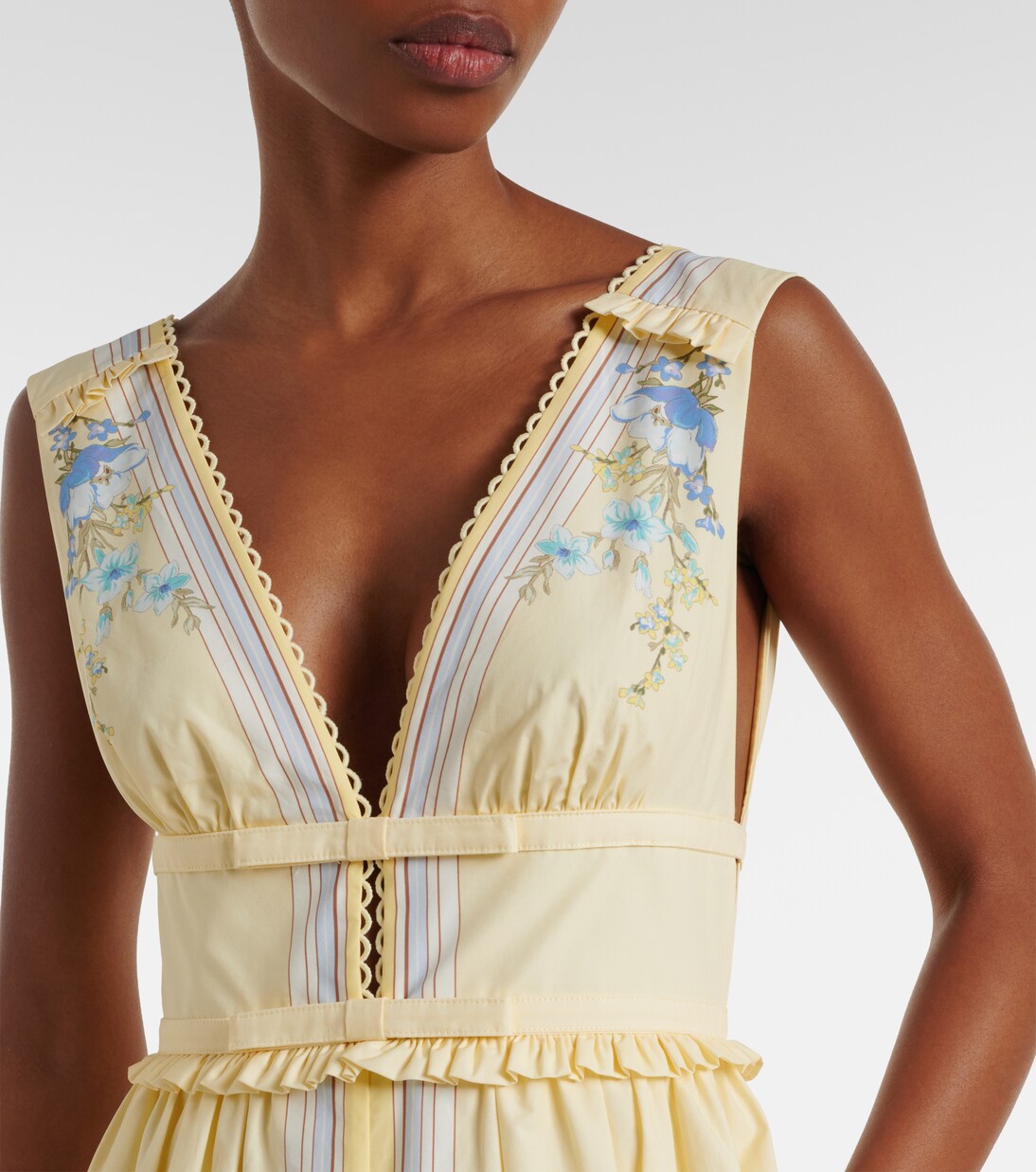 Vestido midi de popelín de algodón estampado floral | Self-Portrait