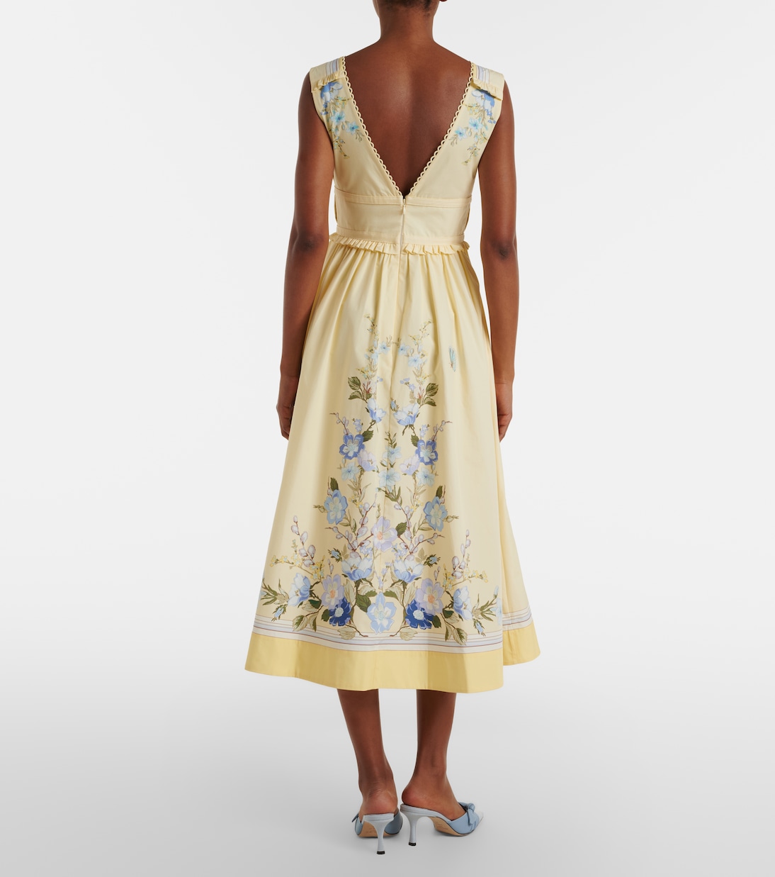 Vestido midi de popelín de algodón estampado floral | Self-Portrait