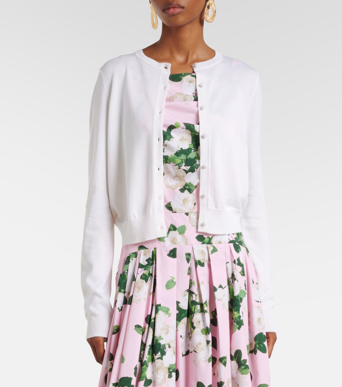 Cardigan cropped in seta e cotone | Carolina Herrera