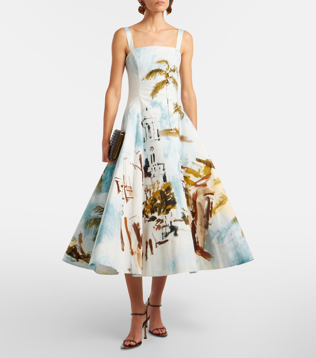 Printed cotton-blend poplin midi dress | Oscar de la Renta
