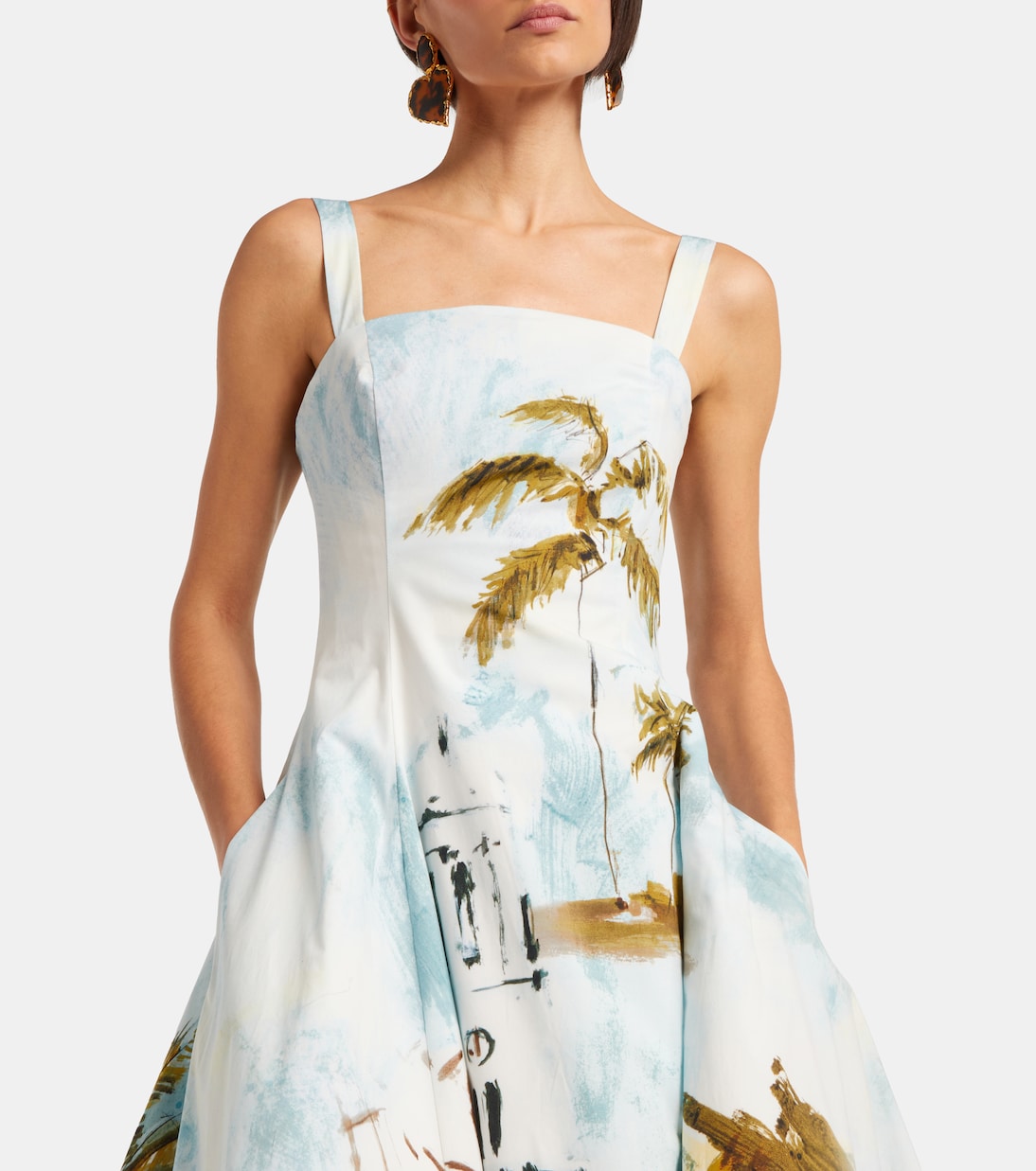 Printed cotton-blend poplin midi dress | Oscar de la Renta