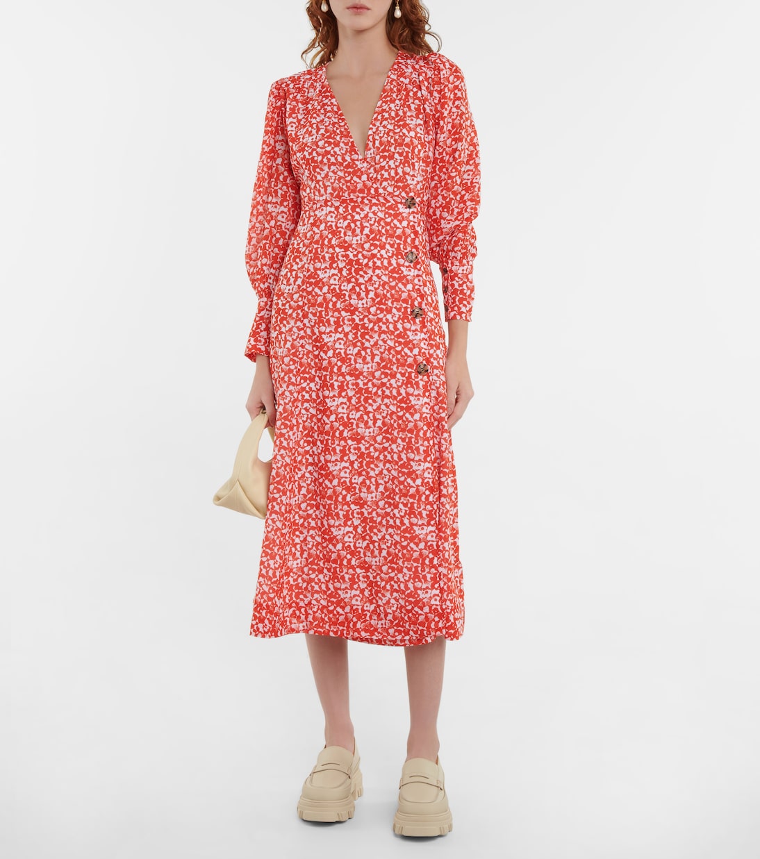 Bedrucktes Midikleid aus Crêpe | Ganni