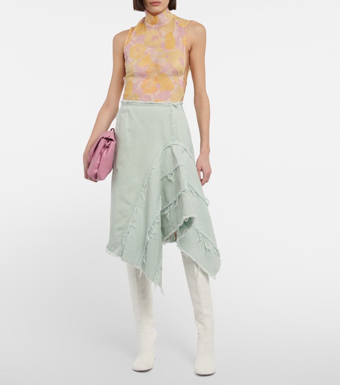 Distressed denim midi skirt | Dries Van Noten